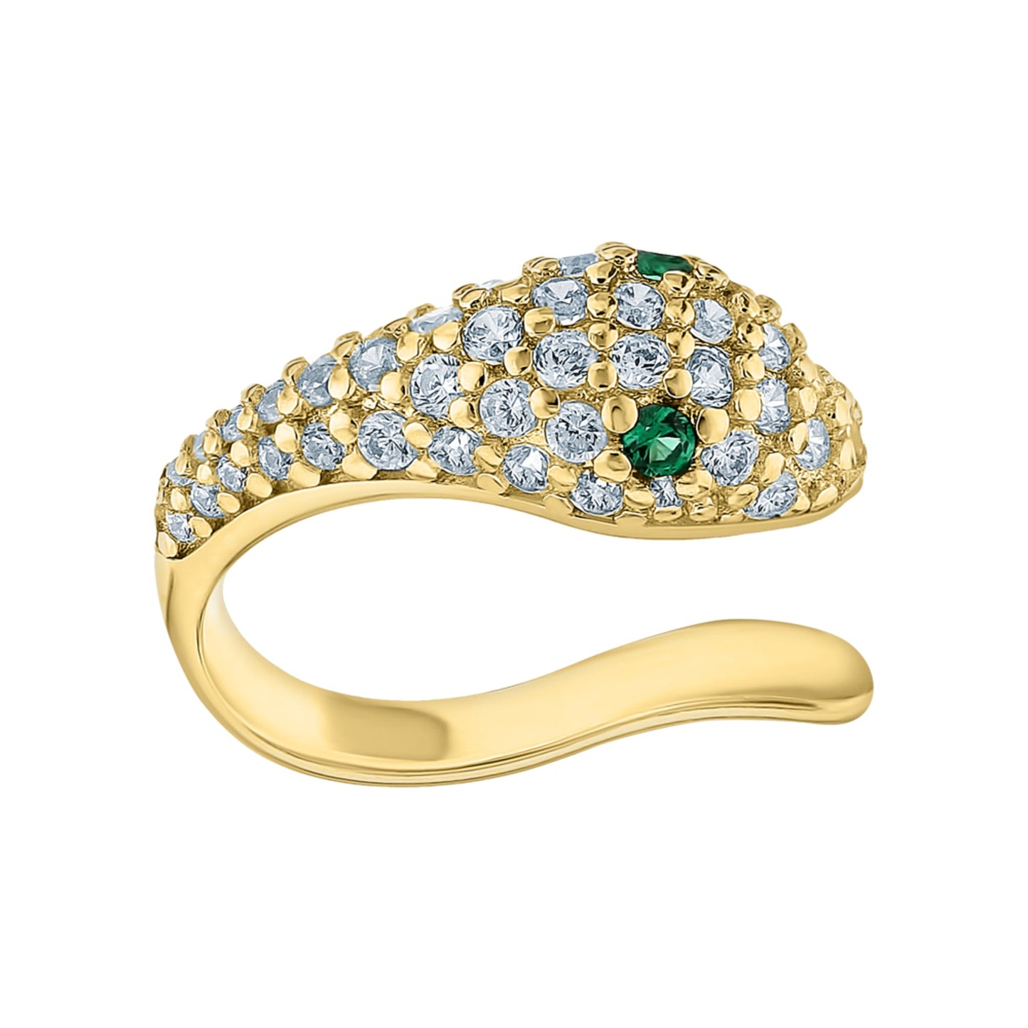 14k Gold,Comfortable Pave Diamond (0.25ct) Emerald Snake Ear Cuff. Cushionblue