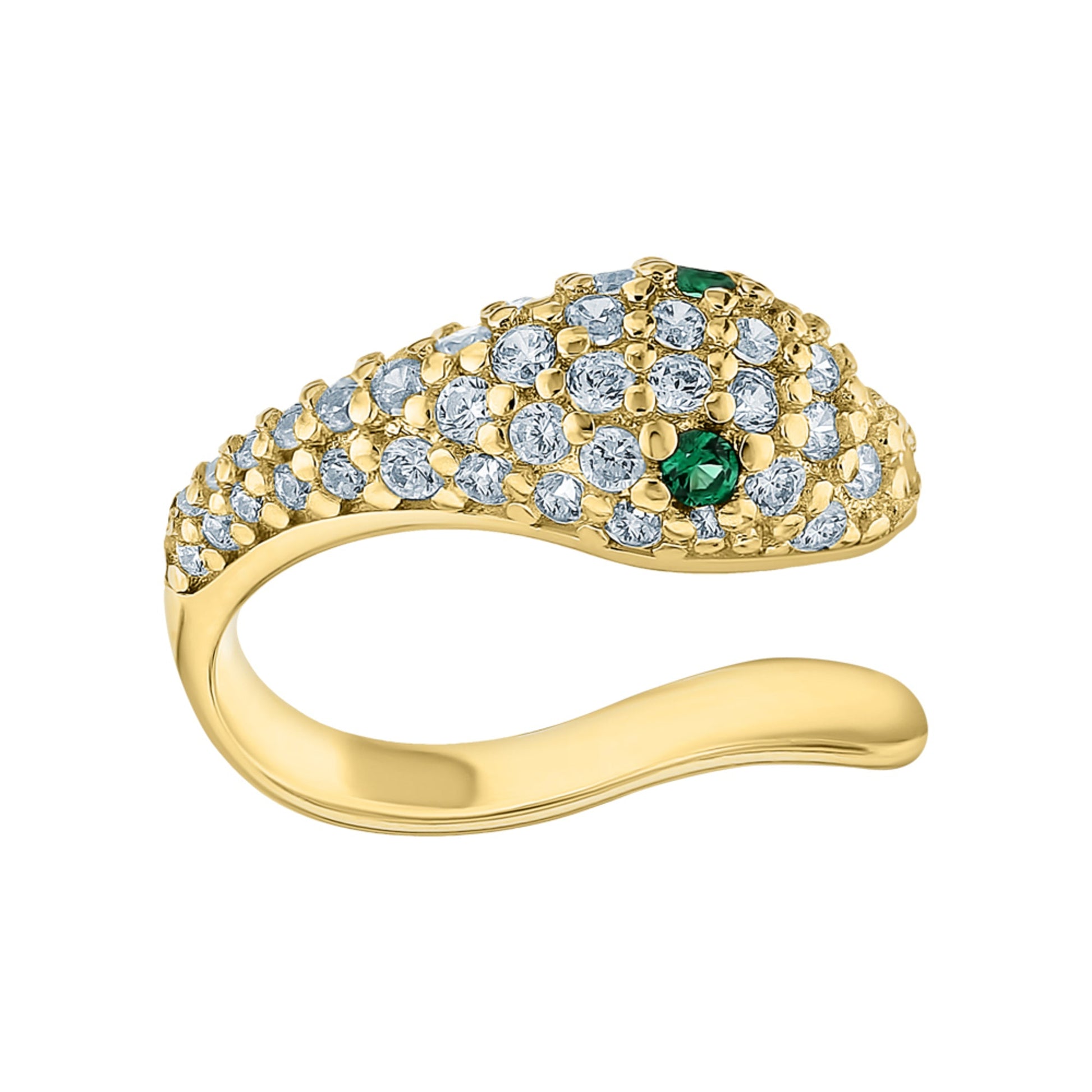 14k Gold,Comfortable Pave Diamond (0.25ct) Emerald Snake Ear Cuff. Cushionblue