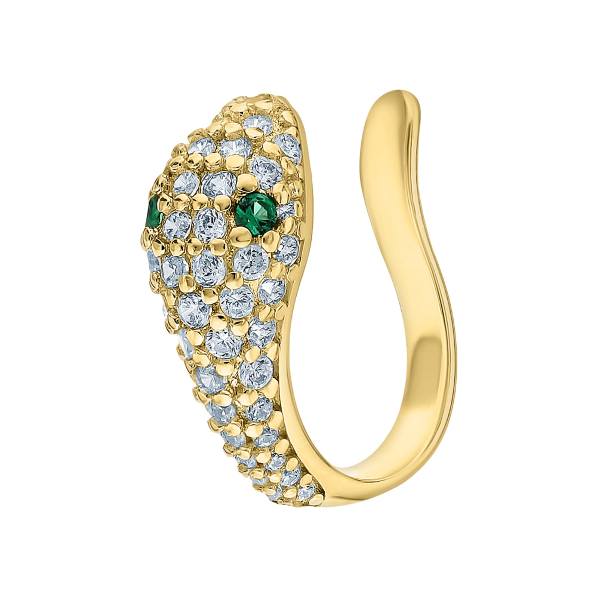 14k Gold,Comfortable Pave Diamond (0.25ct) Emerald Snake Ear Cuff. Cushionblue