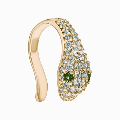 14k Gold,Comfortable Pave Diamond (0.25ct) Emerald Snake Ear Cuff. Cushionblue
