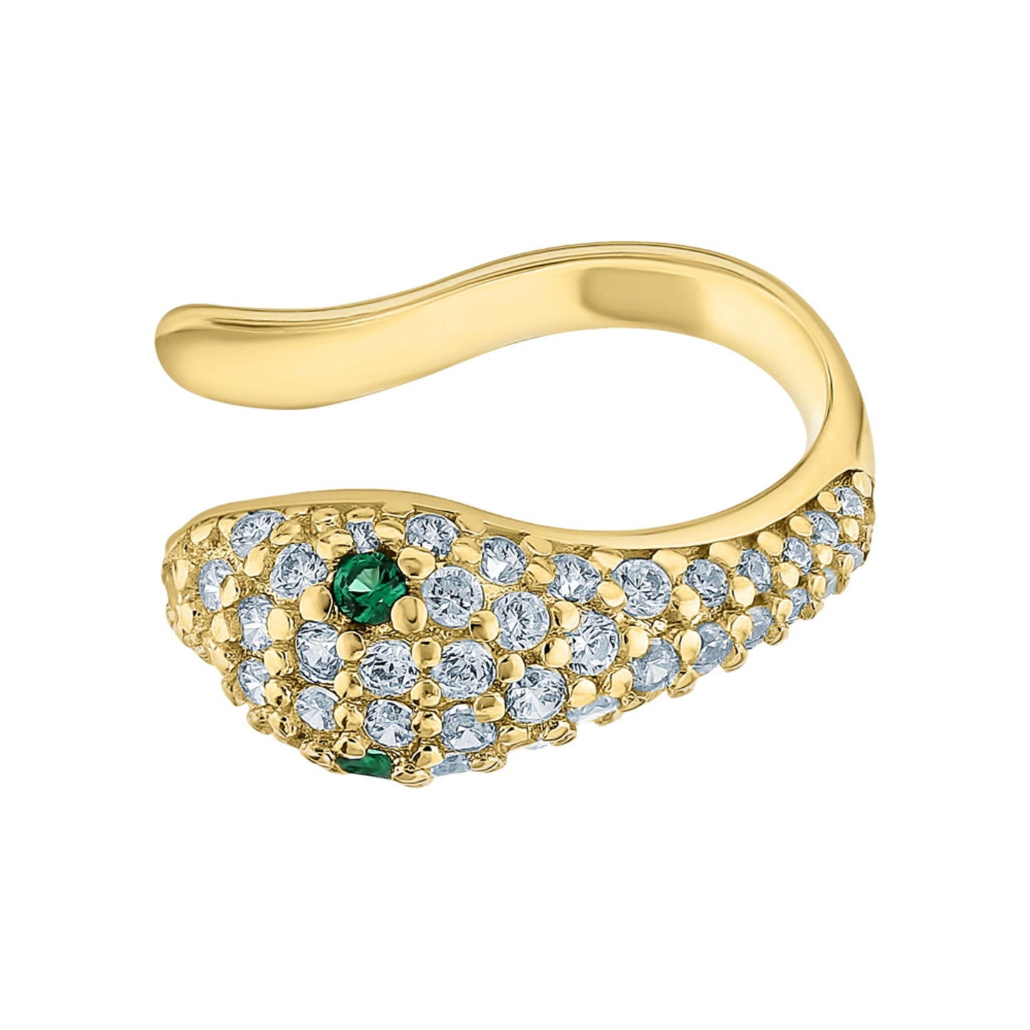 14k Gold,Comfortable Pave Diamond (0.25ct) Emerald Snake Ear Cuff. Cushionblue