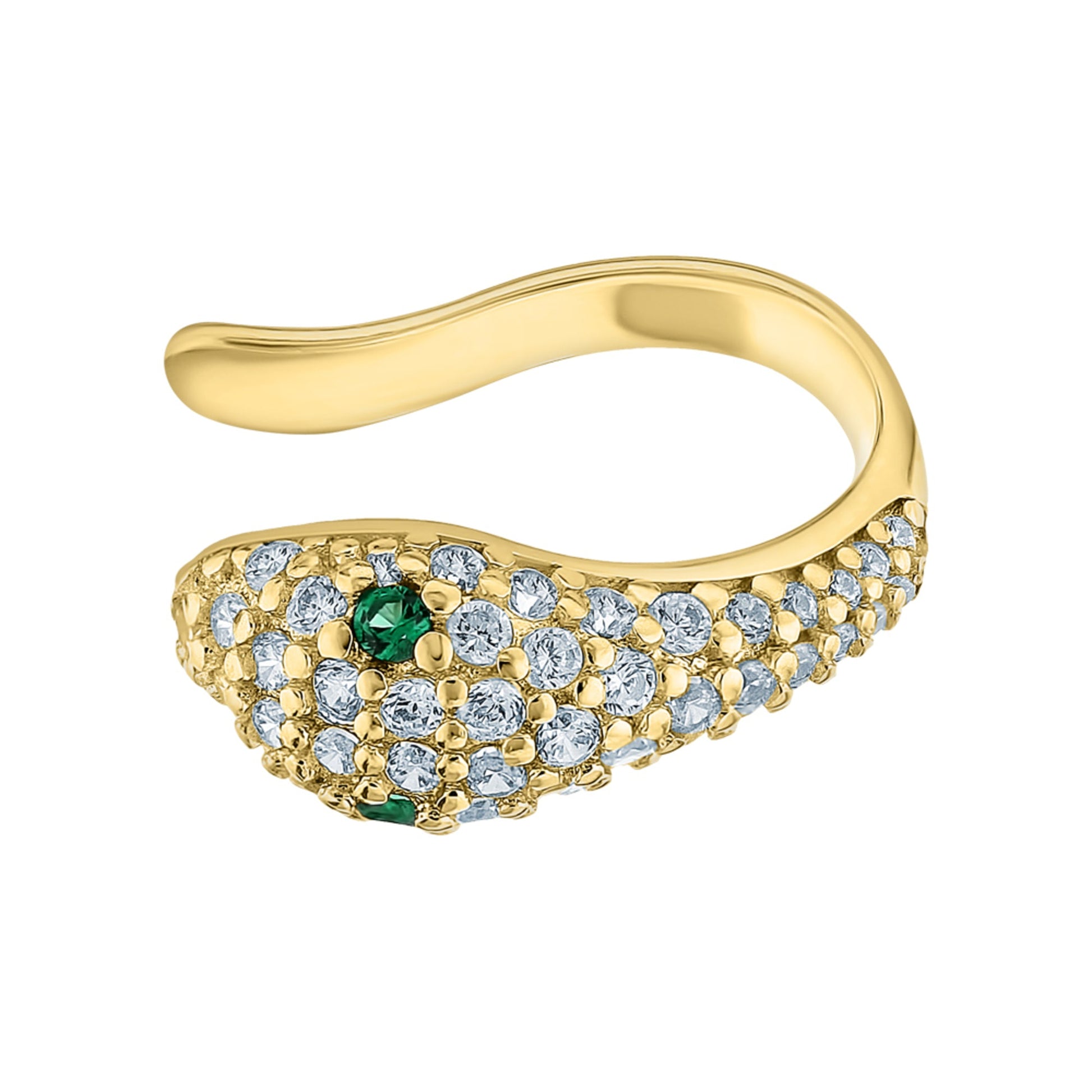 14k Gold,Comfortable Pave Diamond (0.25ct) Emerald Snake Ear Cuff. Cushionblue