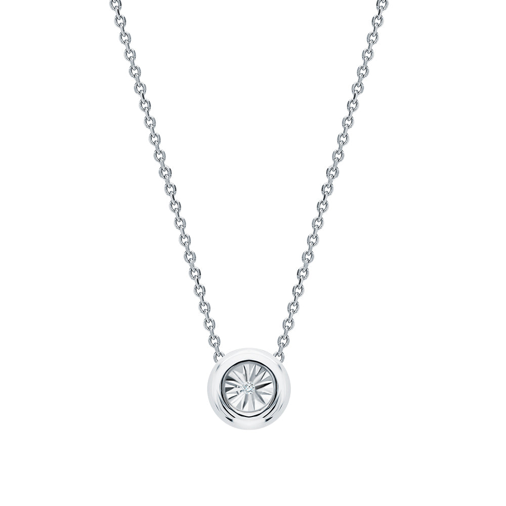 14k Solid Gold Solitaire Diamond Necklace | Bezel Set Round Diamond Pendant | Dainty Birthday or Everyday Gift. Cushionblue
