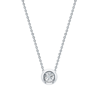 14k Solid Gold Solitaire Diamond Necklace | Bezel Set Round Diamond Pendant | Dainty Birthday or Everyday Gift. Cushionblue