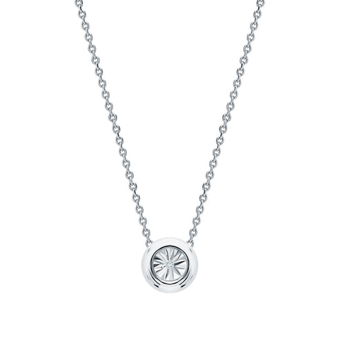 14k Solid Gold Solitaire Diamond Necklace | Bezel Set Round Diamond Pendant | Dainty Birthday or Everyday Gift. Cushionblue