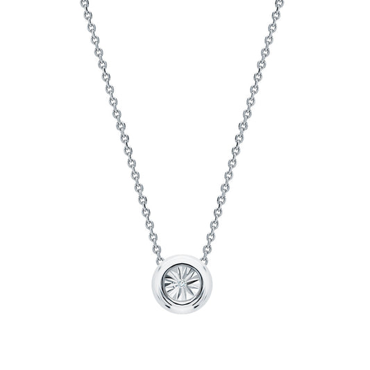14k Solid Gold Solitaire Diamond Necklace | Bezel Set Round Diamond Pendant | Dainty Birthday or Everyday Gift. Cushionblue
