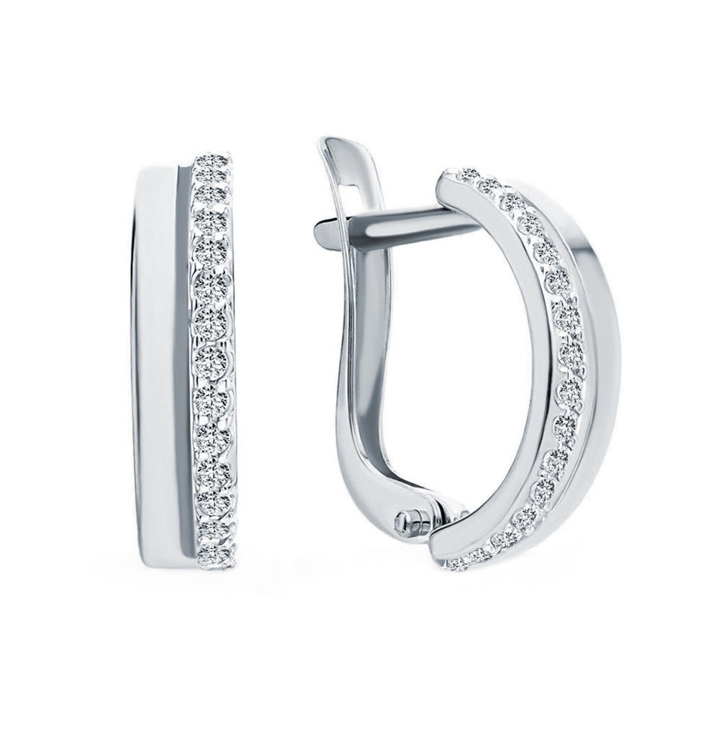 14K Gold Diamond Hoop Single Line Diamond Earring. Cushionblue