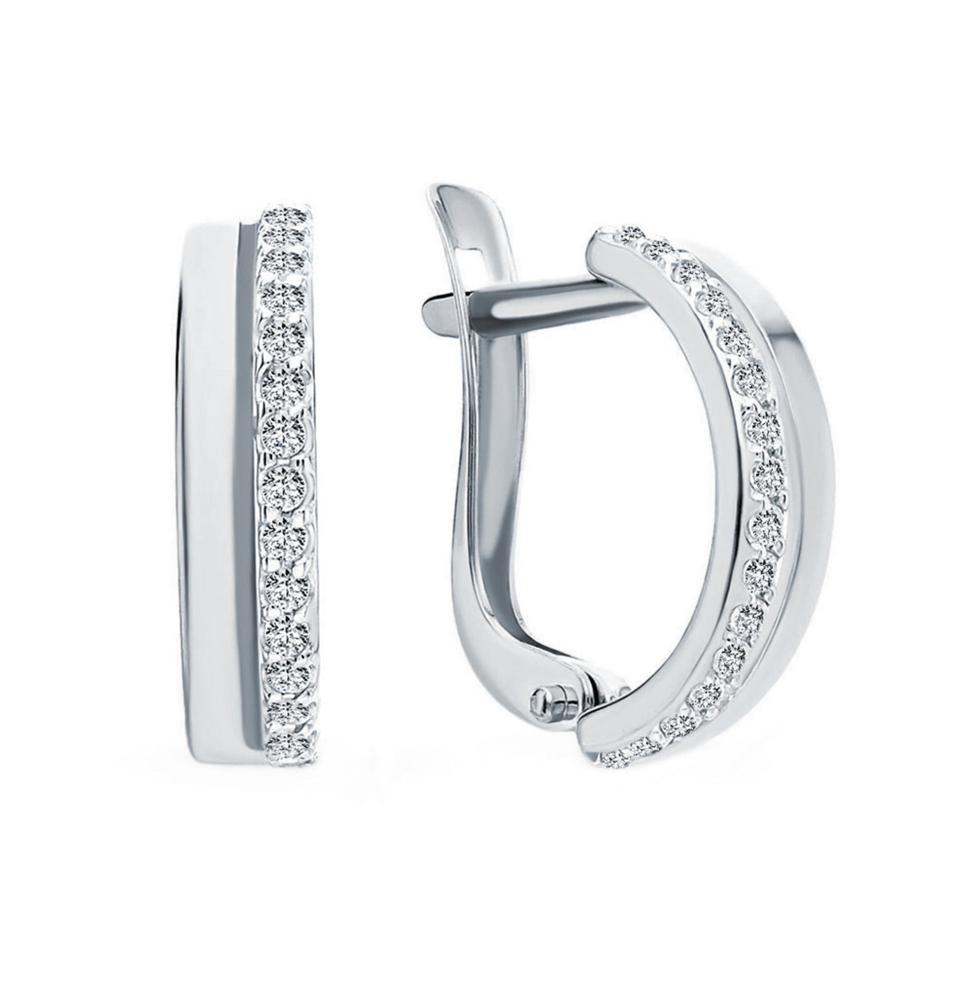14K Gold Diamond Hoop Single Line Diamond Earring. Cushionblue