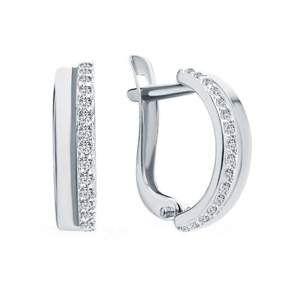 14K Gold Diamond Hoop Single Line Diamond Earring. Cushionblue
