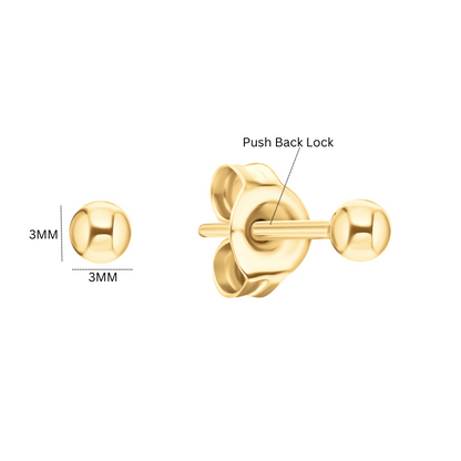14k Gold Solid Stud, Dainty Ball Earring, Plain Ball Round Stud Earring. Cushionblue