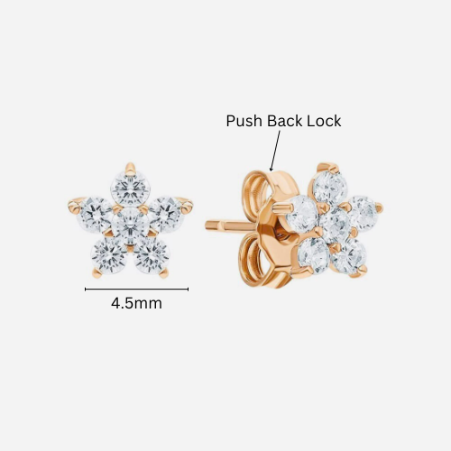 14K Solid Gold Flower Leaf Earring, Floral Cartilage Helix Piercing, Dainty Tree Branch. Cushionblue