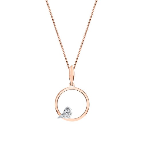14K Gold Diamond Swallow Necklace | Open Circle Bird Pendant  | Round Gold Pendant Necklace | Bird Jewelry Gift for Friends | Stylish Gold Necklace. Cushionblue