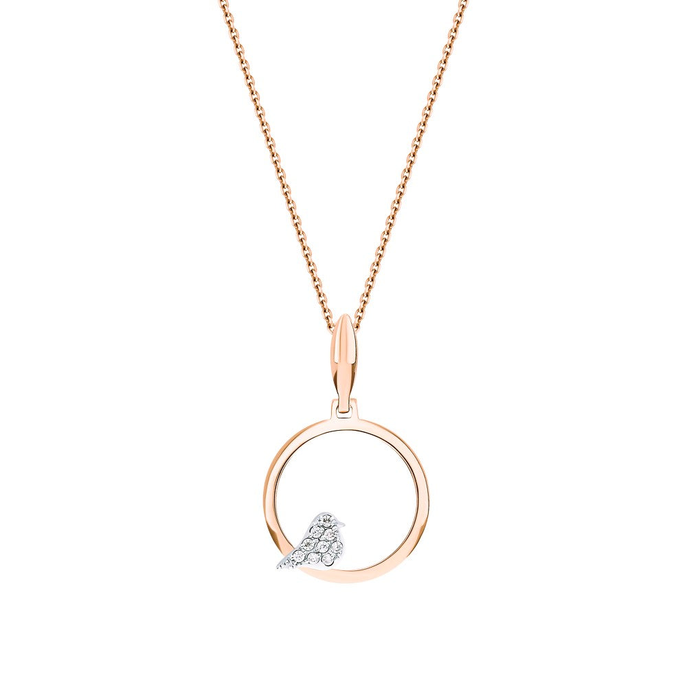 14K Gold Diamond Swallow Necklace | Open Circle Bird Pendant  | Round Gold Pendant Necklace | Bird Jewelry Gift for Friends | Stylish Gold Necklace. Cushionblue