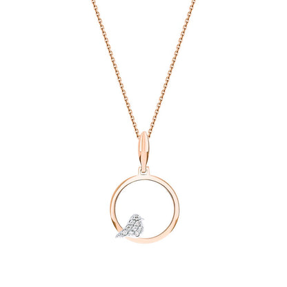 14K Gold Diamond Swallow Necklace | Open Circle Bird Pendant  | Round Gold Pendant Necklace | Bird Jewelry Gift for Friends | Stylish Gold Necklace. Cushionblue