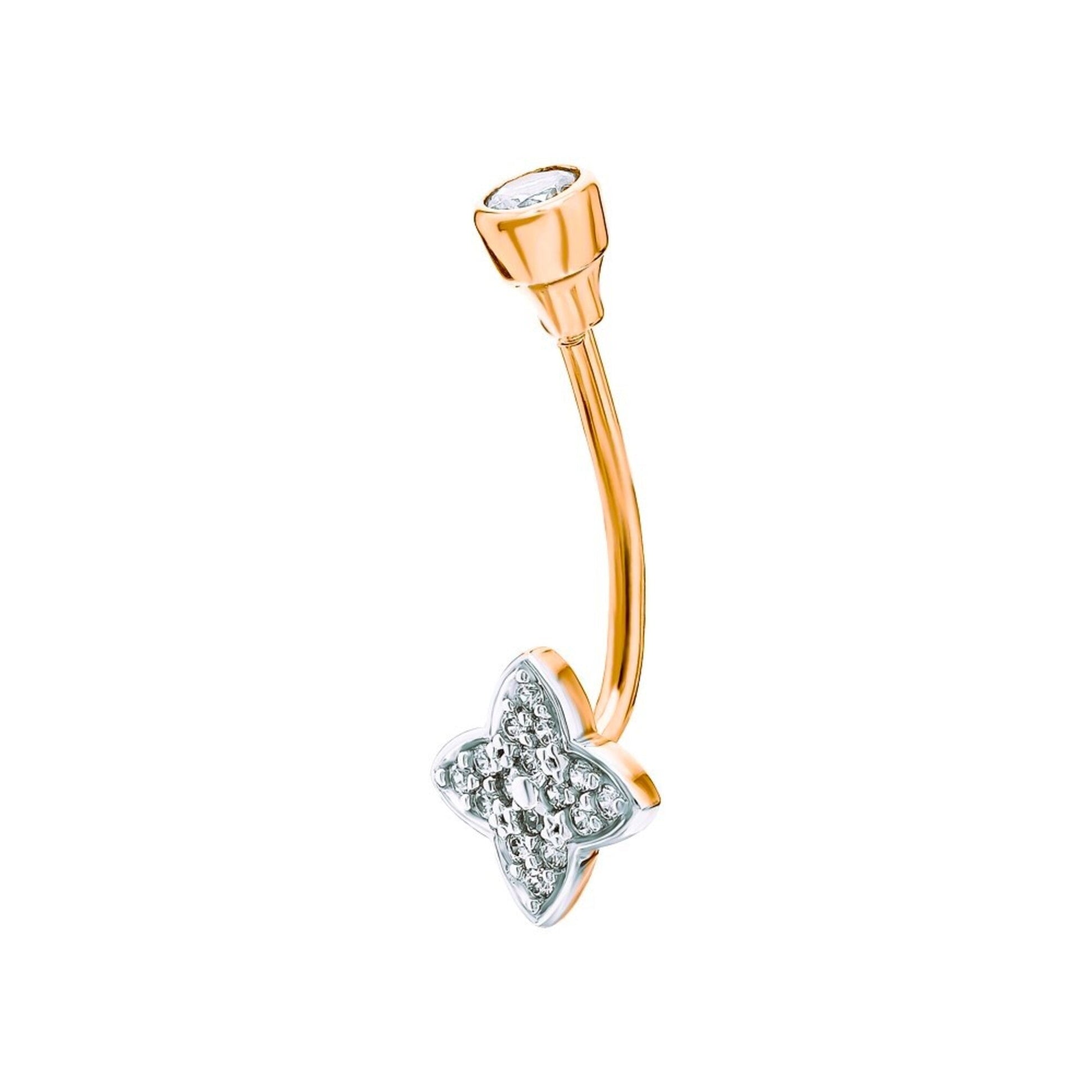 Four Clover Diamond Belly Button | Navel Piercing In 14k Gold | Belly Barbell |  Body Jewelry, Gift For Her   Navel Jewellery | Gift For Her. Cushionblue