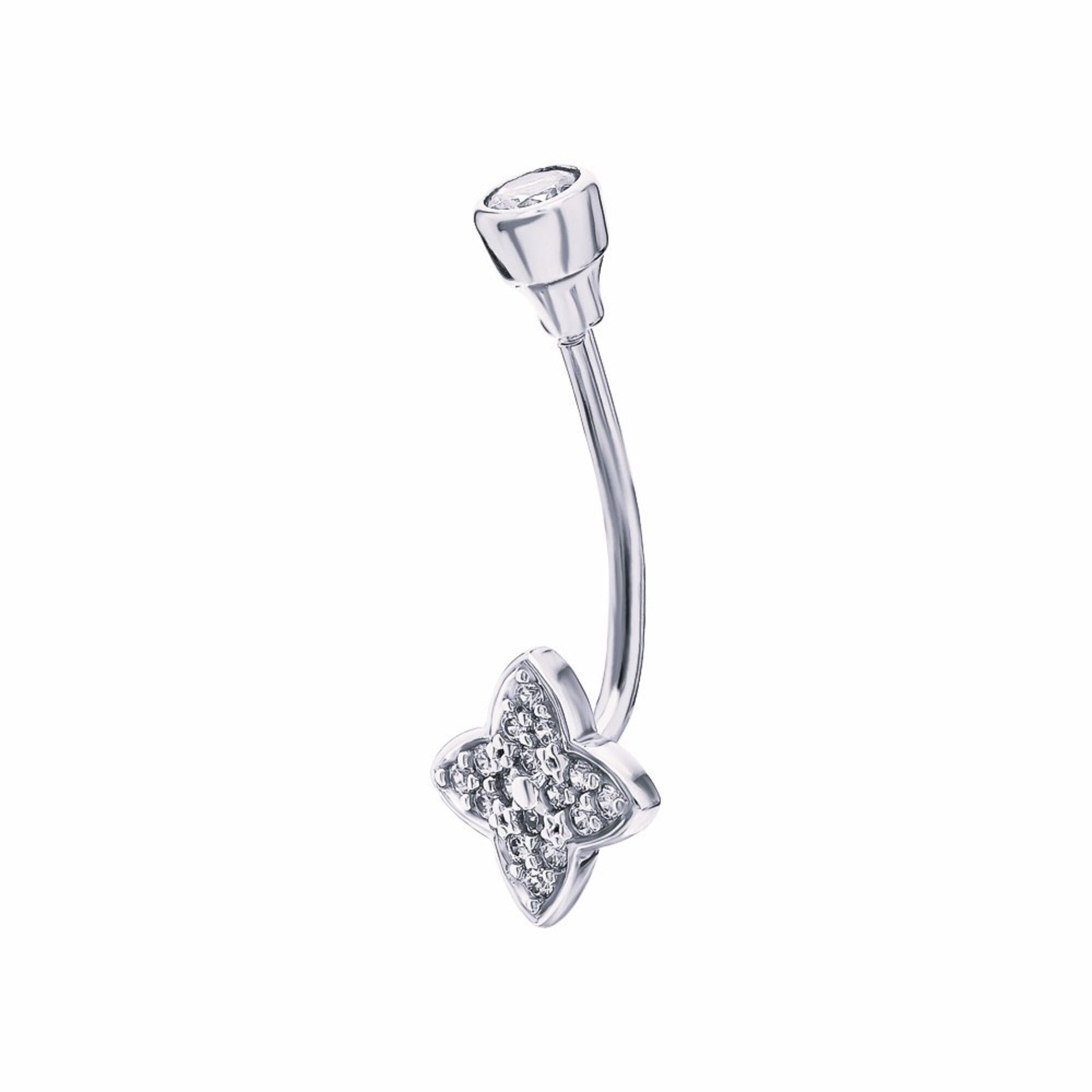Four Clover Diamond Belly Button | Navel Piercing In 14k Gold | Belly Barbell |  Body Jewelry, Gift For Her   Navel Jewellery | Gift For Her. Cushionblue