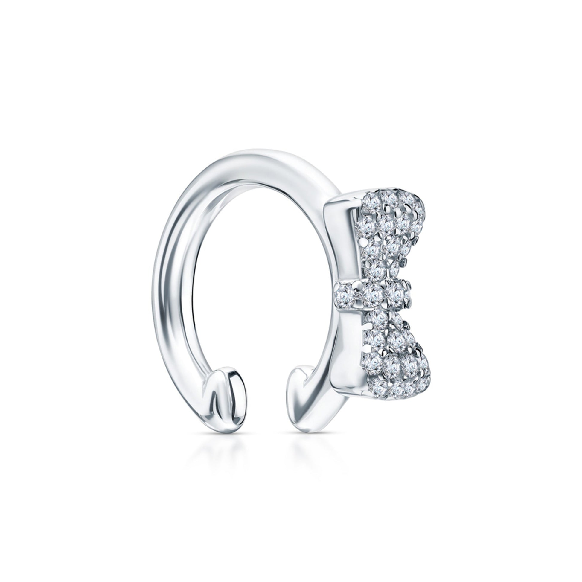 14k Gold Diamond (0.18ct) Ear cuff, Minimalist Double row Piercing for woman. Cushionblue