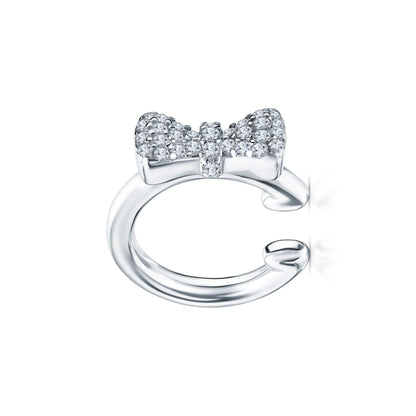 14k Gold Diamond (0.18ct) Ear cuff, Minimalist Double row Piercing for woman. Cushionblue