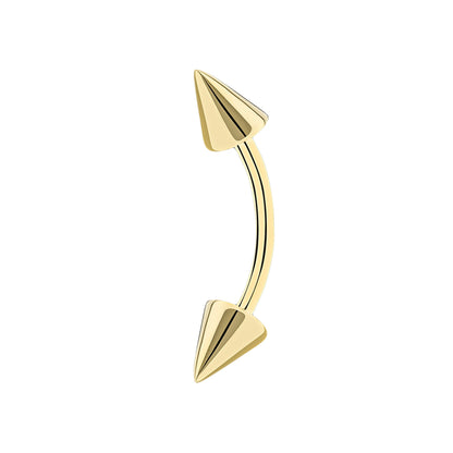 14k Solid Gold  Spike Eyebrow Piercing. 16g  Curved barbell, Cartilage Earring. Cushionblue