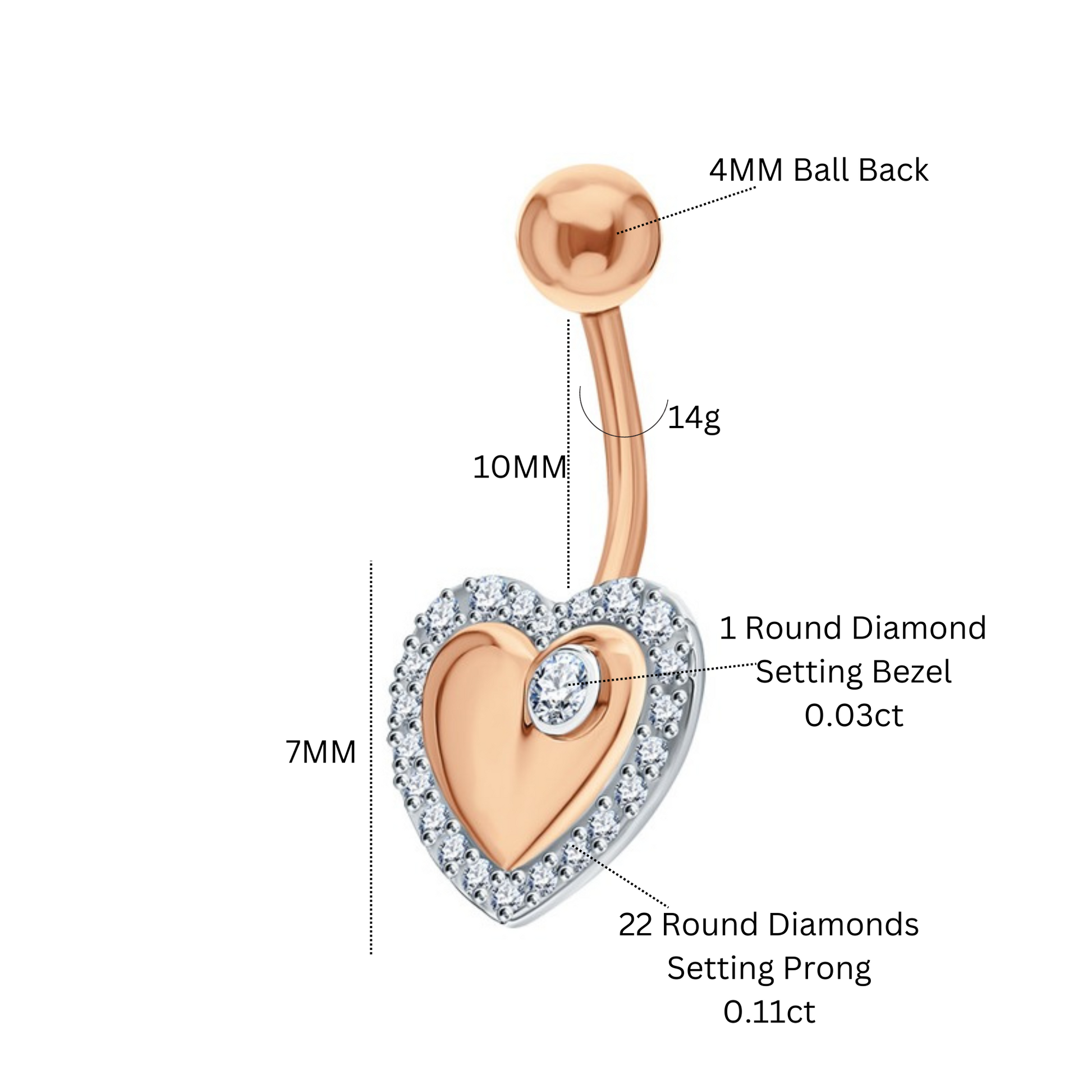 14K Gold Heart Diamond Belly Ring | Curved Navel Piercing | Floating Heart Belly Button Ring | Body Jewelry | Valentine or Anniversary Gift. cushionblue