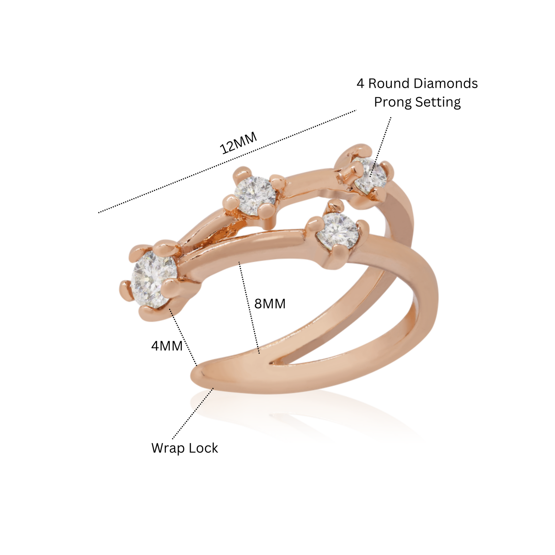 14K Gold wrap Dainty Double Ear Cuff, 0.08ct Diamond Piercing. Cushionblue