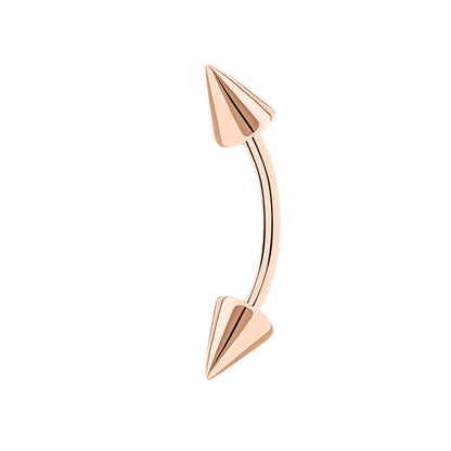 14k Solid Gold  Spike Eyebrow Piercing. 16g  Curved barbell, Cartilage Earring. Cushionblue