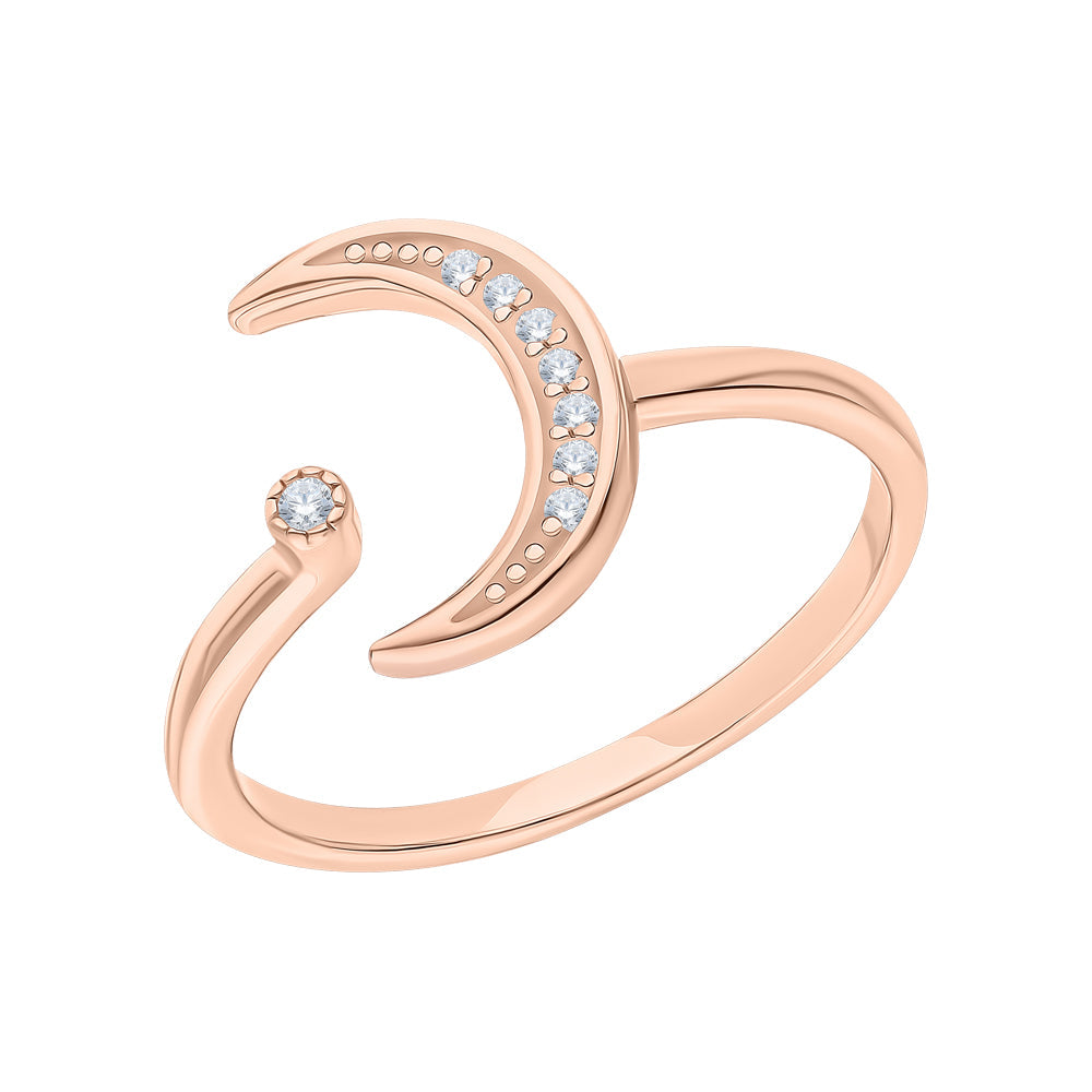 14k Gold Diamond Moon Ring Crescent Moon Diamond (0.08ct) Ring, Cuff Stacking Bend. Cushionblue