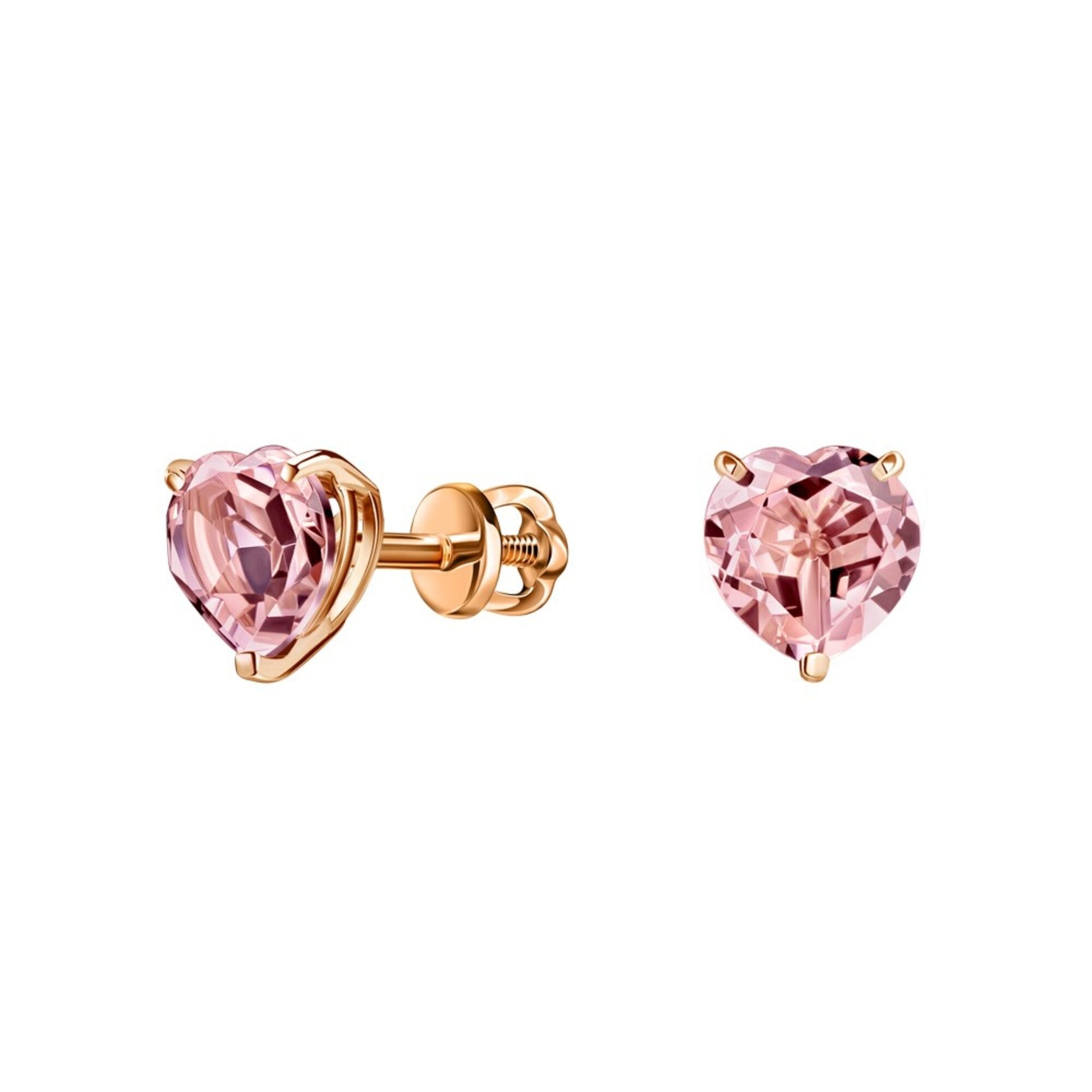 14K Rose Gold 1.50ct Heart shape Morganite Earrings, Pink Gemstone Earrings. Cushionblue