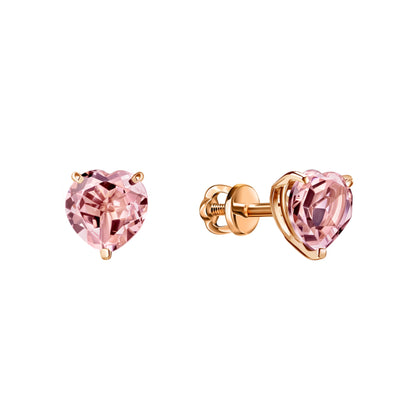 14K Rose Gold 1.50ct Heart shape Morganite Earrings, Pink Gemstone Earrings. Cushionblue