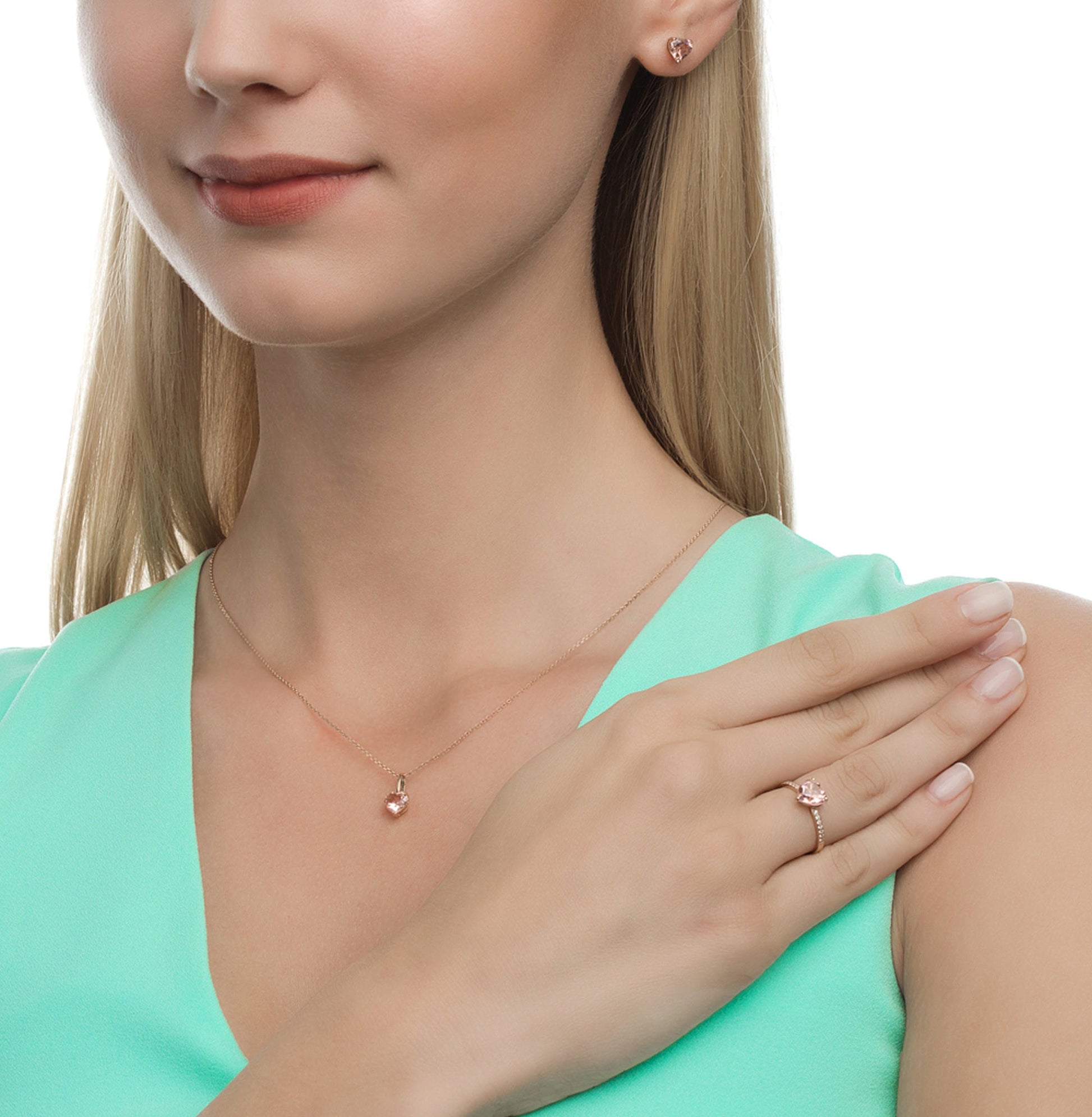 14K Rose Gold 1.50ct Heart shape Morganite Earrings, Pink Gemstone Earrings. Cushionblue