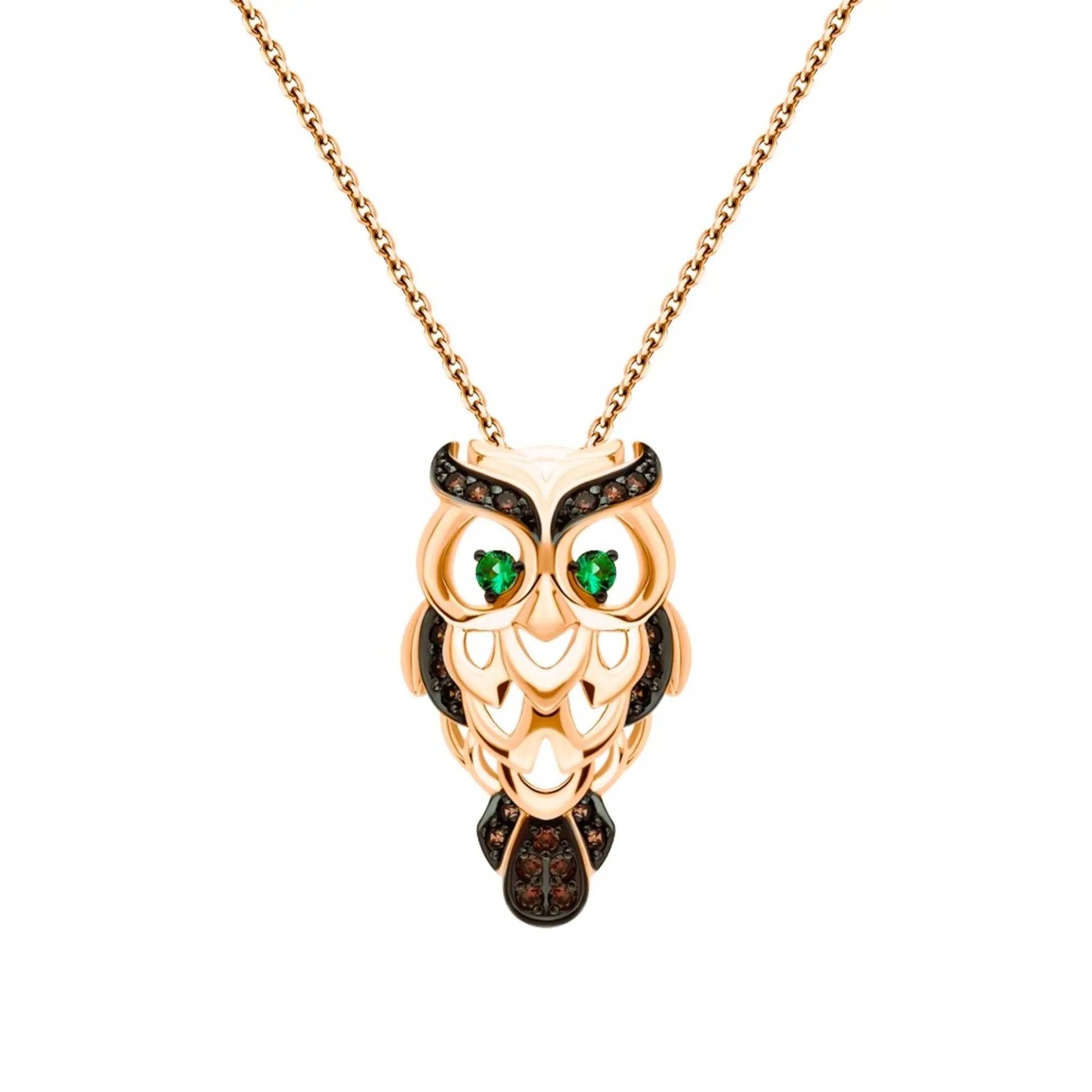 14k Rose Gold Lucky Owl Pendant Cushionblue