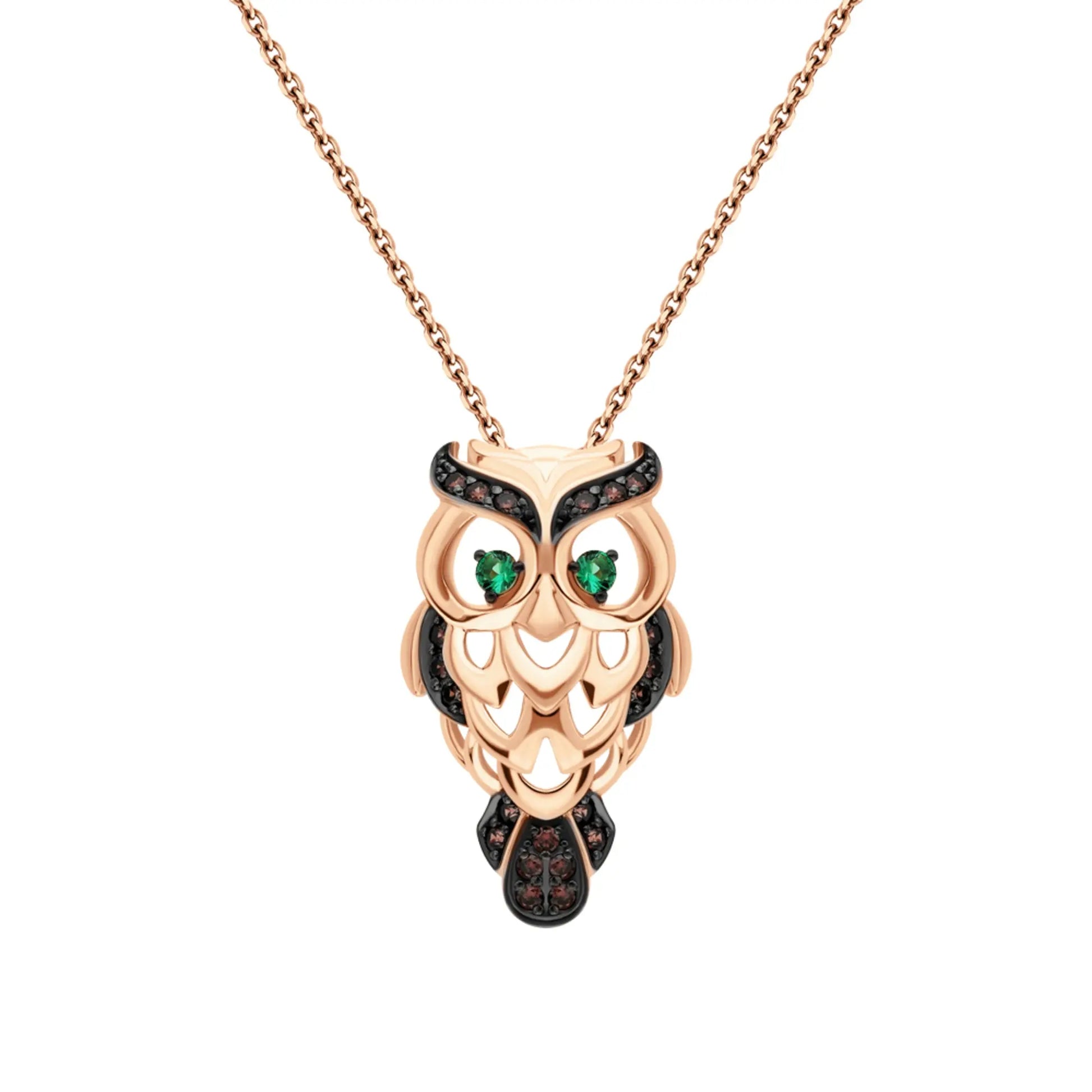 14k Rose Gold Lucky Owl Pendant Cushionblue