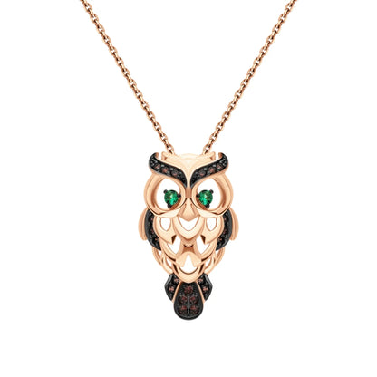 14k Rose Gold Lucky Owl Pendant Cushionblue