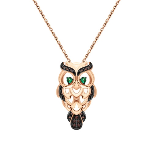 14k Rose Gold Lucky Owl Pendant Cushionblue