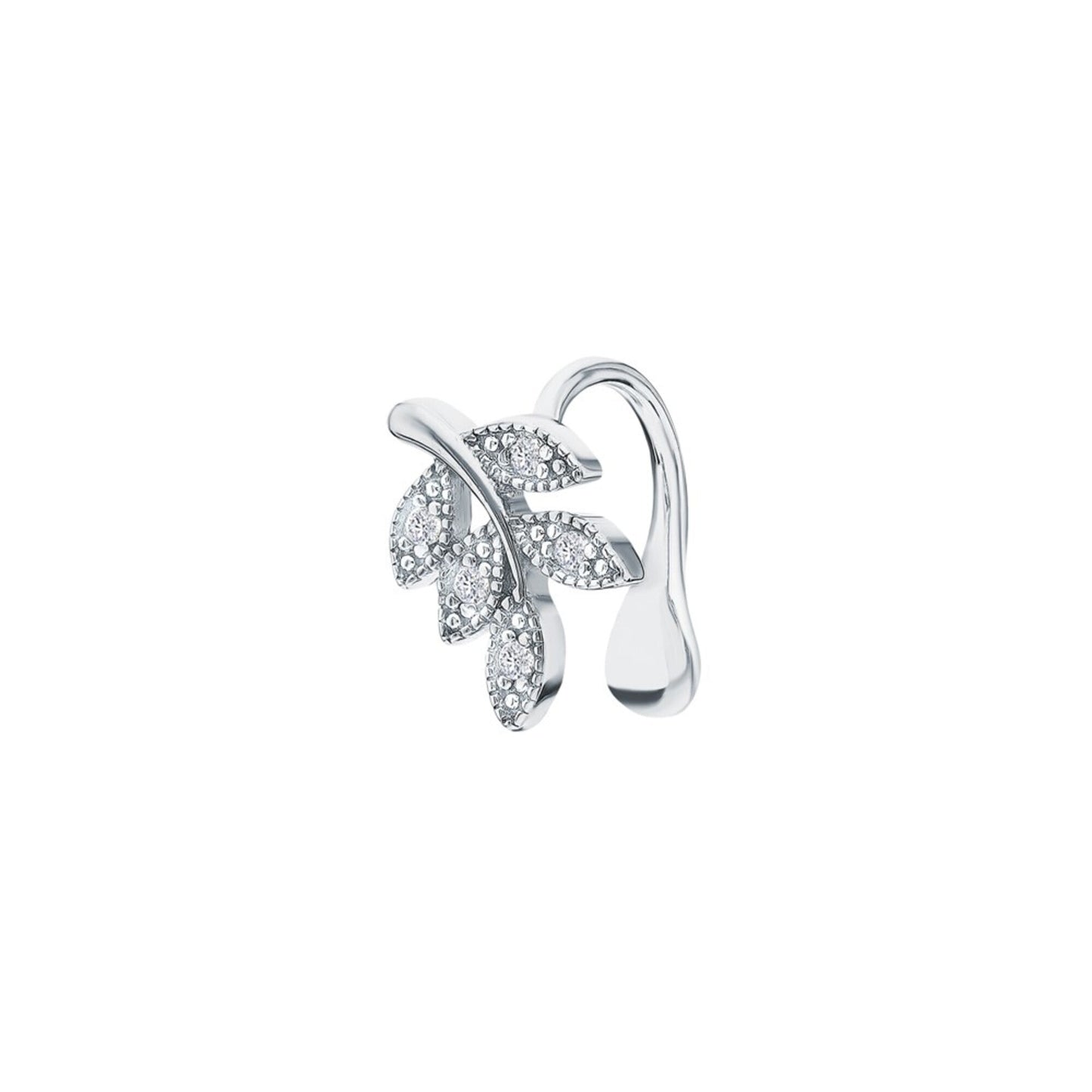 14K Gold Helix Ear Cuff Diamond(0.95ct) Leaf Ear Cuff Leaf Wrap Earring. Cushionblue