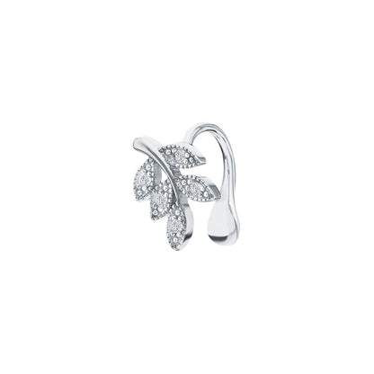 14K Gold Helix Ear Cuff Diamond(0.95ct) Leaf Ear Cuff Leaf Wrap Earring. Cushionblue