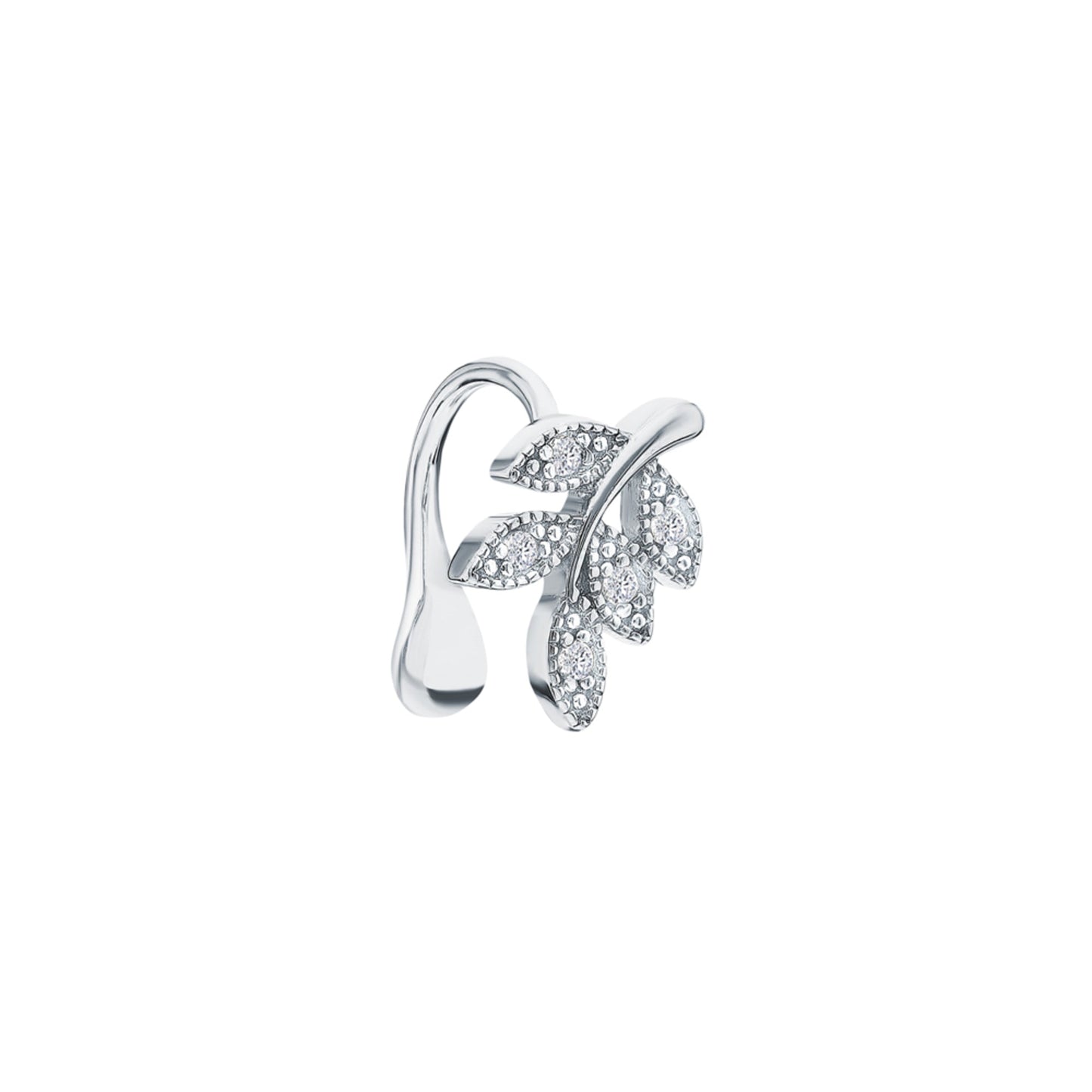 14K Gold Helix Ear Cuff Diamond(0.95ct) Leaf Ear Cuff Leaf Wrap Earring. Cushionblue