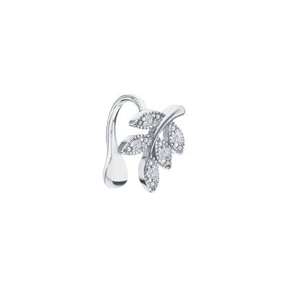 14K Gold Helix Ear Cuff Diamond(0.95ct) Leaf Ear Cuff Leaf Wrap Earring. Cushionblue