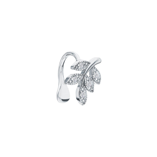 14K Gold Helix Ear Cuff Diamond(0.95ct) Leaf Ear Cuff Leaf Wrap Earring. Cushionblue