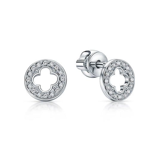 Halo Diamond Circle Clover Stud, 14k Gold Single line Round Earring, Orbit Earrings, Unisex  Stud Earring. Gifts  For Her. Cushionblue