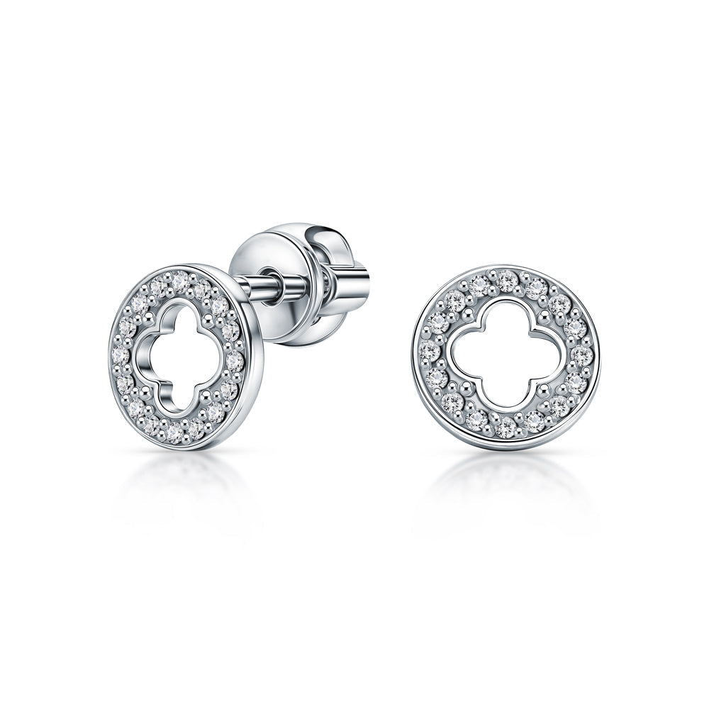 Halo Diamond Circle Clover Stud, 14k Gold Single line Round Earring, Orbit Earrings, Unisex  Stud Earring. Gifts  For Her. Cushionblue
