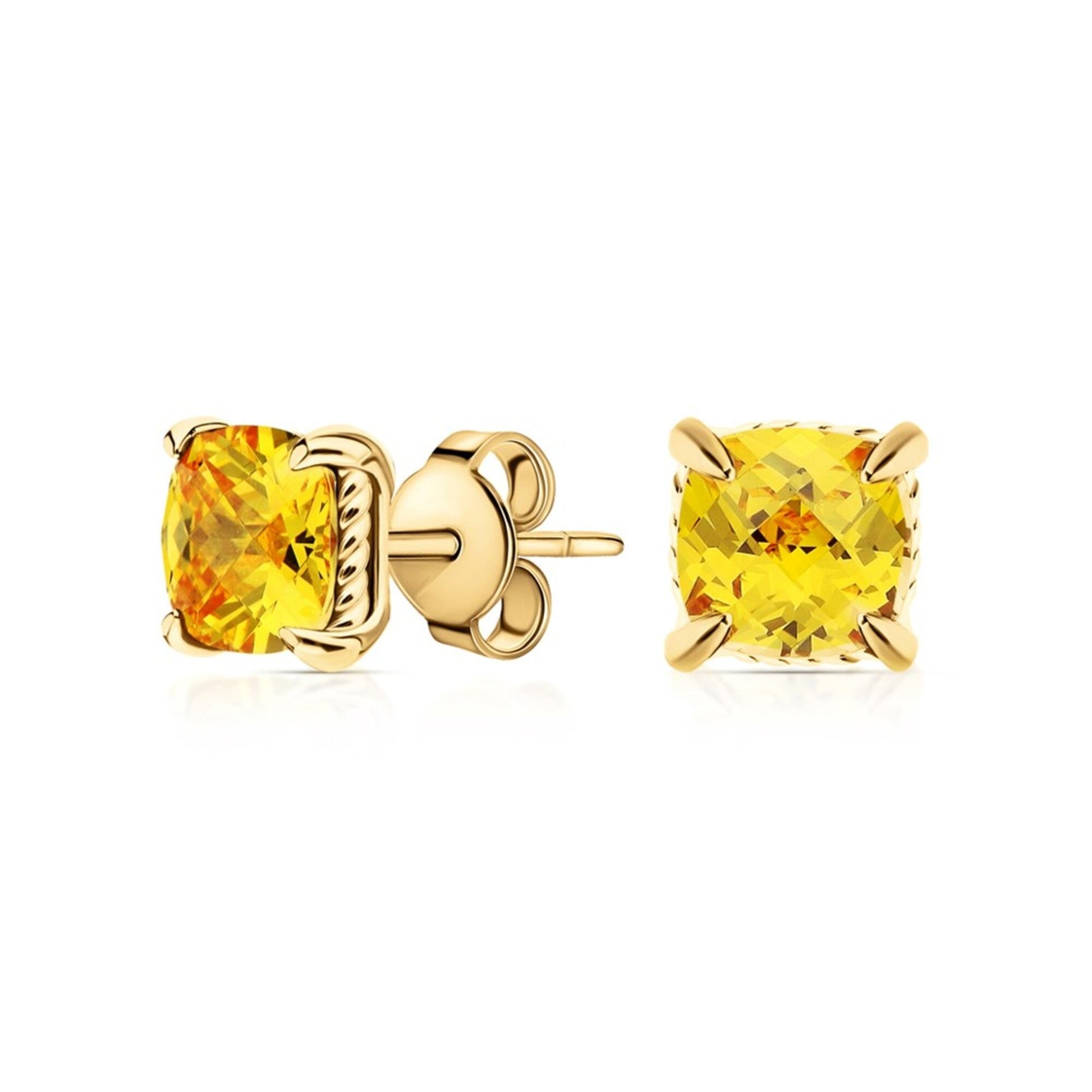 Cushion Cut Citrine Stud Earrings, Yellow Citrine Earrings, Cushion Gemstone Studs. Cushionblue