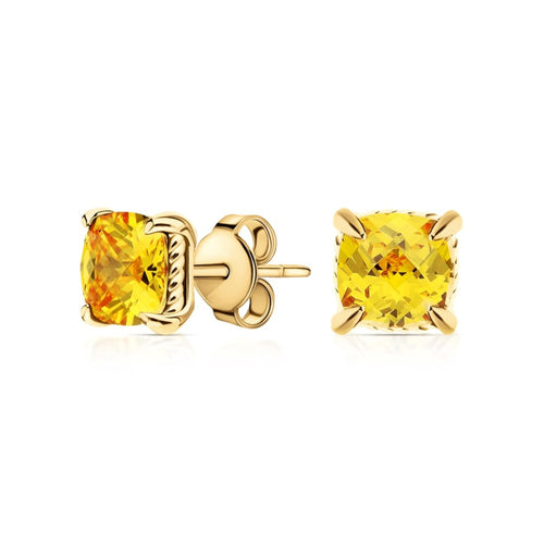 Cushion Cut Citrine Stud Earrings, Yellow Citrine Earrings, Cushion Gemstone Studs. Cushionblue