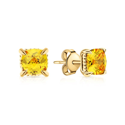 Cushion Cut Citrine Stud Earrings, Yellow Citrine Earrings, Cushion Gemstone Studs. Cushionblue