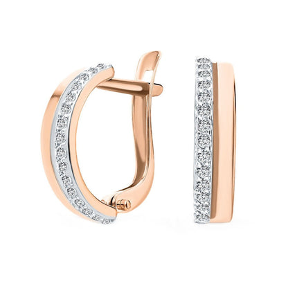 14K Gold Diamond Hoop Single Line Diamond Earring. Cushionblue
