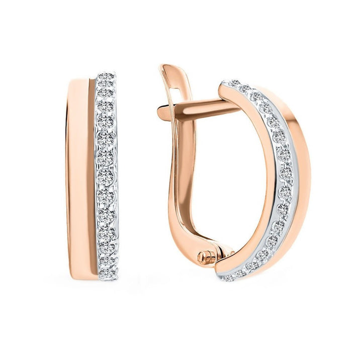 14K Gold Diamond Hoop Single Line Diamond Earring.