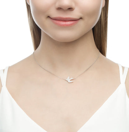 14k Gold Swallow Bird Necklace,Diamond Bird Pendent. Cushionblue