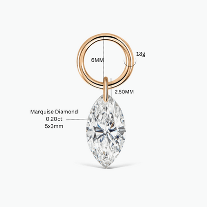 Single Marquise Diamond Earrings, Ear Piercing Drop, Chains and Charm, Add on for Hoop. Cushionblue