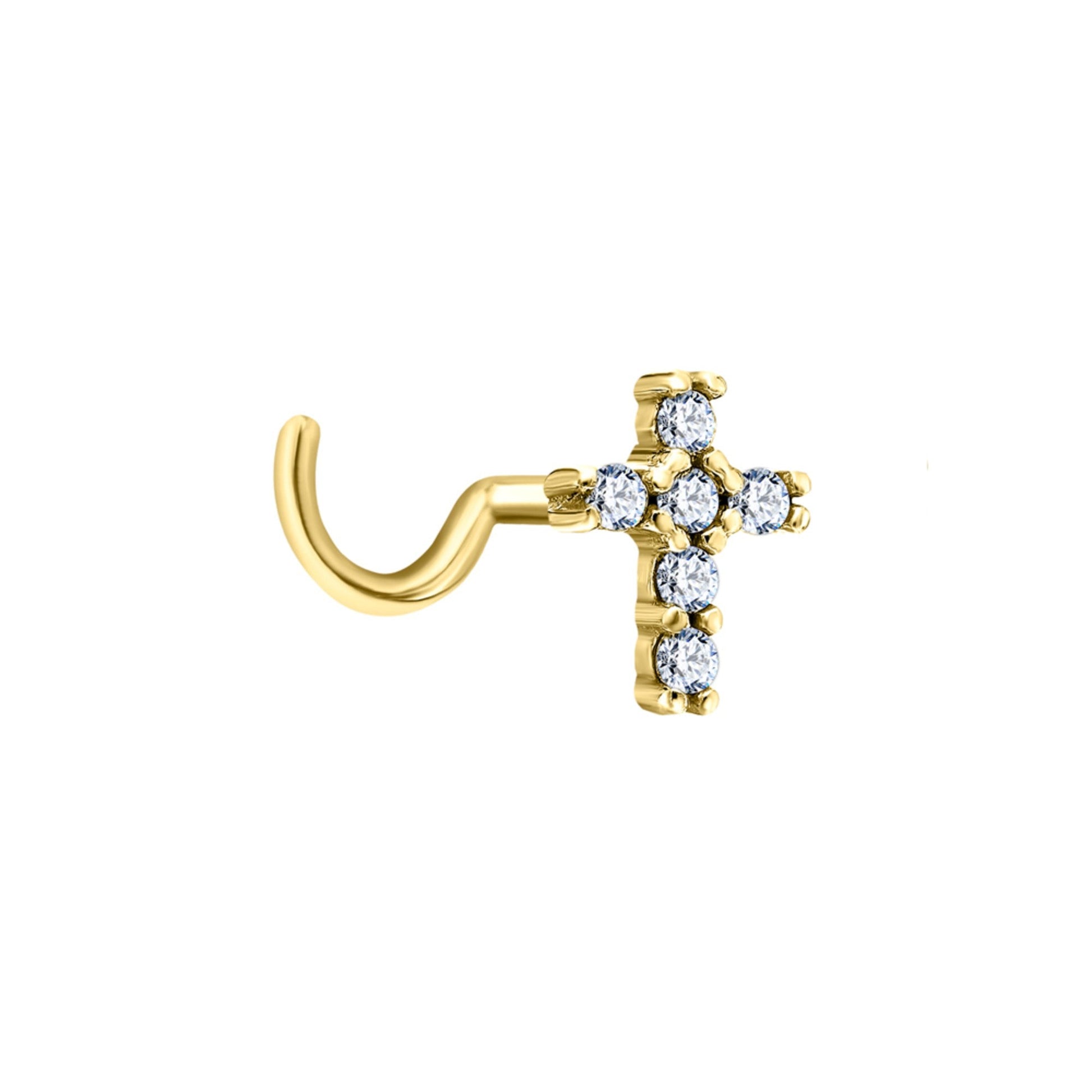 14k Solid Gold Diamond Cross Nose Ring•20G Cross Nose Stud Piercing•Dainty Stud Piercing Cushionblue