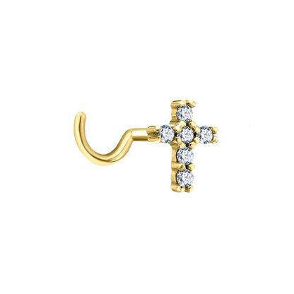 14k Solid Gold Diamond Cross Nose Ring•20G Cross Nose Stud Piercing•Dainty Stud Piercing Cushionblue